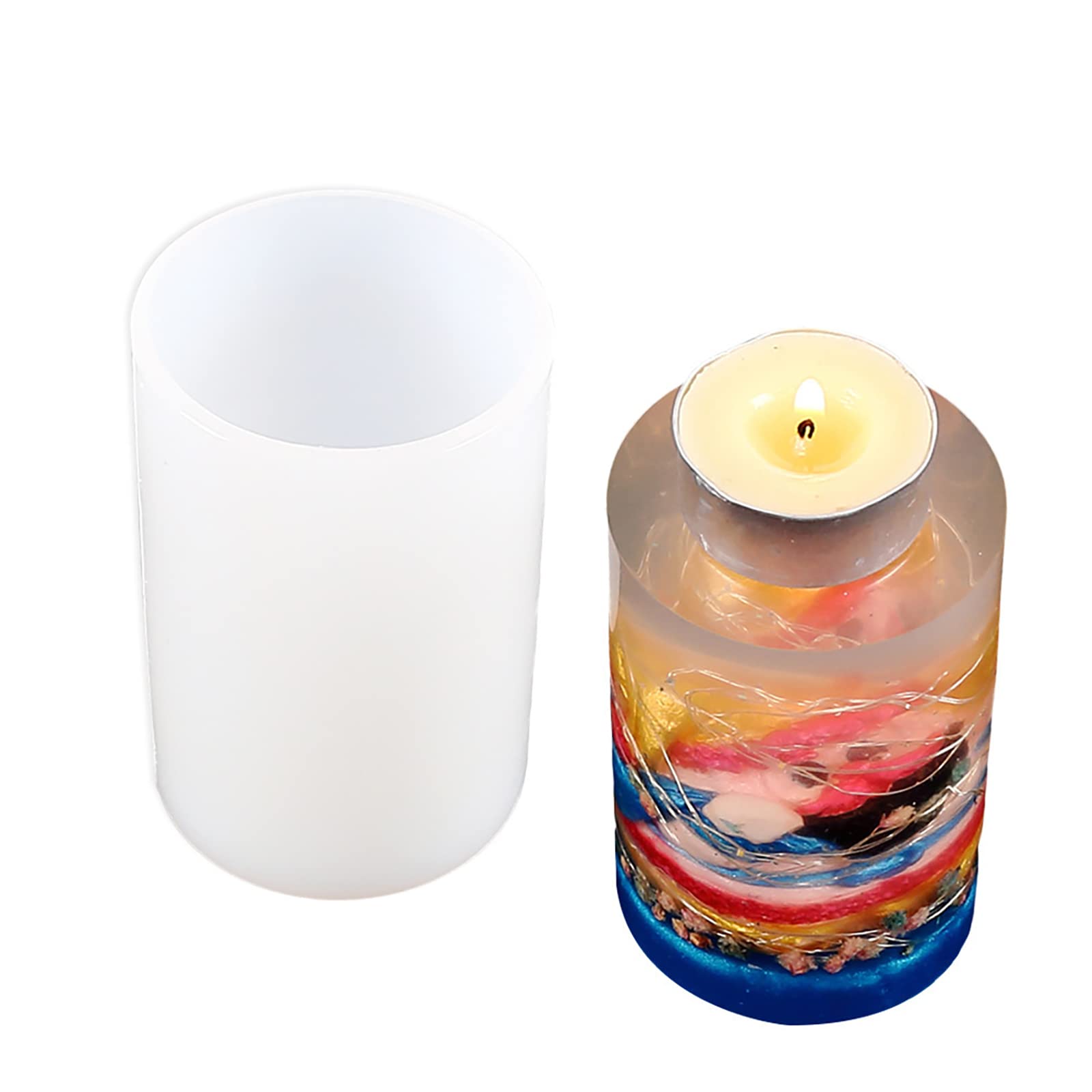 2 Pack Silicone Resin Flower & Candle Mold - Round & 3D Cylinder Molds for Handmade Candles & Soap