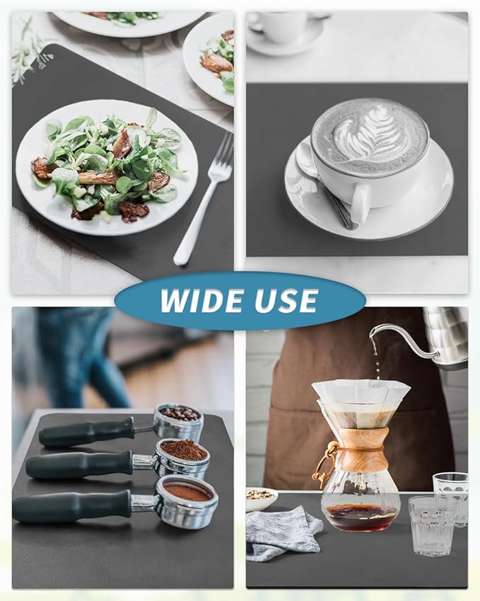 AMOAMI Coffee Mat Dish Drying Mat for Kitchen Counter-Bar Accessories, Hide Stain, Rubber Backed, Absorbent, Fit Under Coffee Maker, Espresso Machine, Pot, Dish Rack, 12"x19", Dark Grey