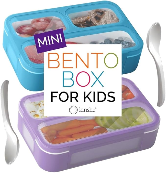 kinsho Small Snack Box Container for Kids Toddlers Set of 2 (Purple + Blue)