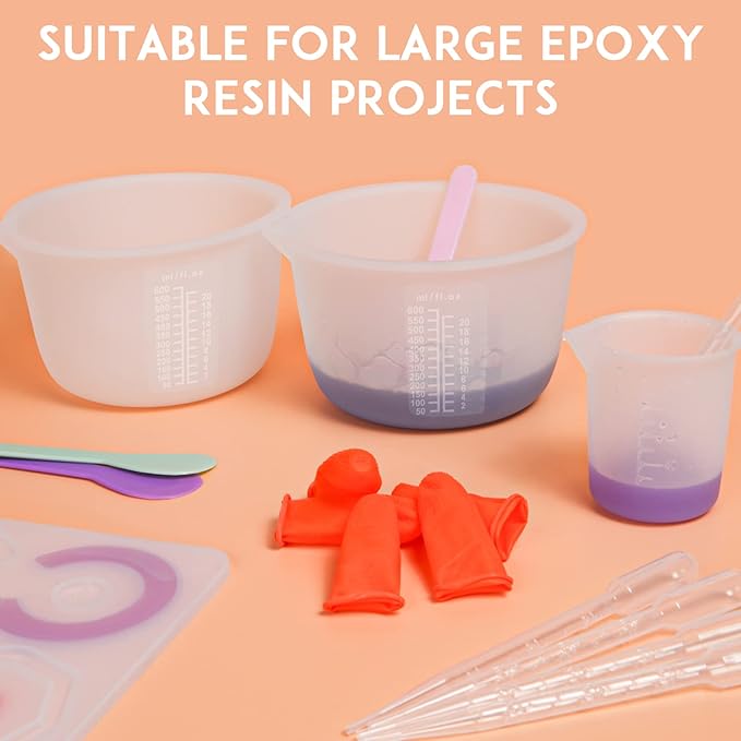 YITIAOXIAOYU Silicone Resin Measuring Cups, 600ml with Stir Sticks