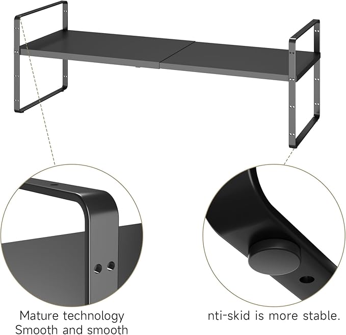 taiheis 16.5~27.1" Expandable Shelf，1Pack 10.2" Wide Adjustable Height Cabinet Shelves，Black