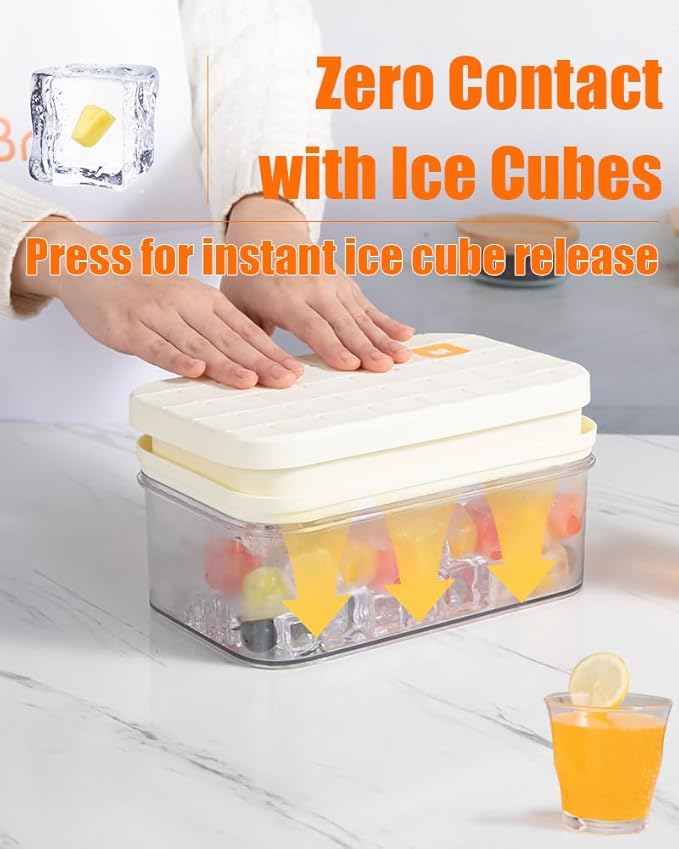 Brigii Ice Cube Tray with Lid & Storage Bin, 56 Cubes Ice Trays for Freezer