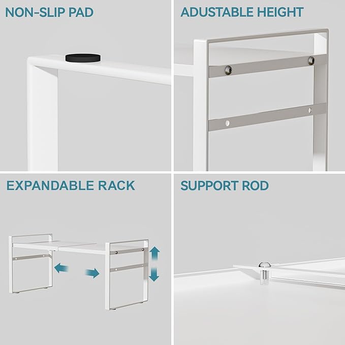 Aiusafacai Expandable Cabinet Shelf Organizer Riser for Kitchen Pantry Cupboard Under Sink Countertop Home Storage Organization Rack Space Saver