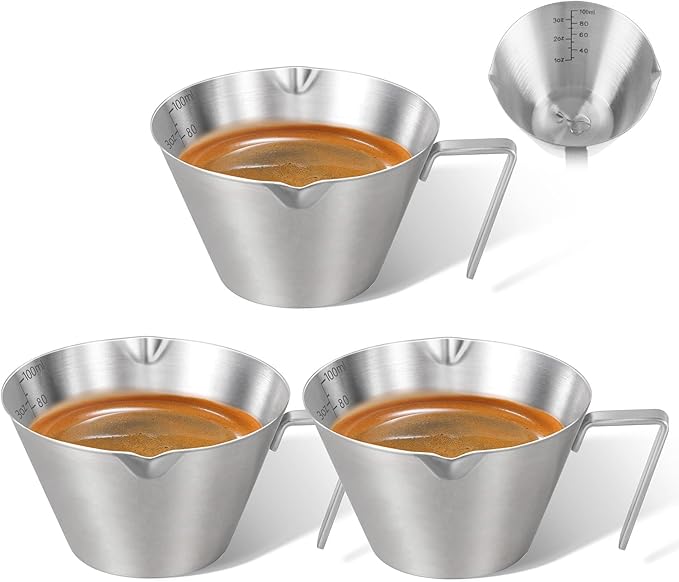 3 Pc Stainless Steel Espresso Shot Cups, 3.4oz/100ml, Silver