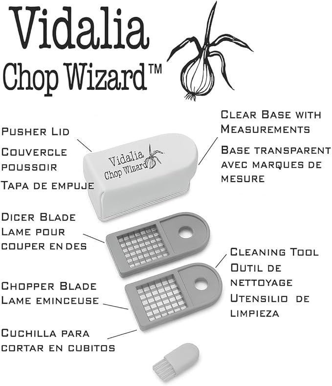 Vidalia Chop Wizard Vegetable Chopper – Original As Seen On TV Food Dicer with 2 Stainless Steel Blades, Large 2-Cup Container, Cleaning Tool, Dishwasher Safe Onion & Vegetable and Fruit Cutter