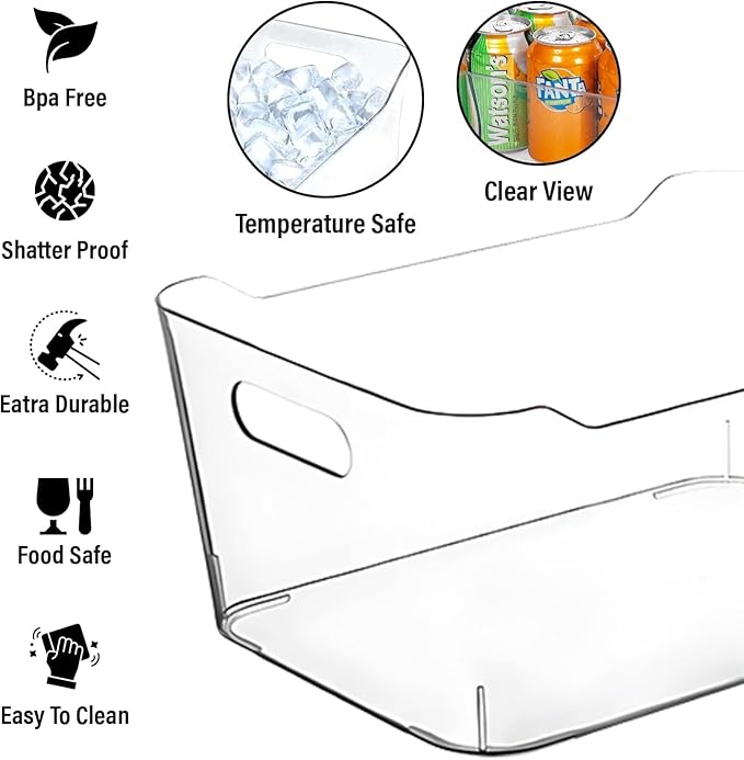 Clear Plastic Storage Bins for Kitchen Organization or Pantry Organizers and Storage, Freezer Fridge Organizer Containers Bin for Organizing Refrigerator Closet Cabinet Organizers