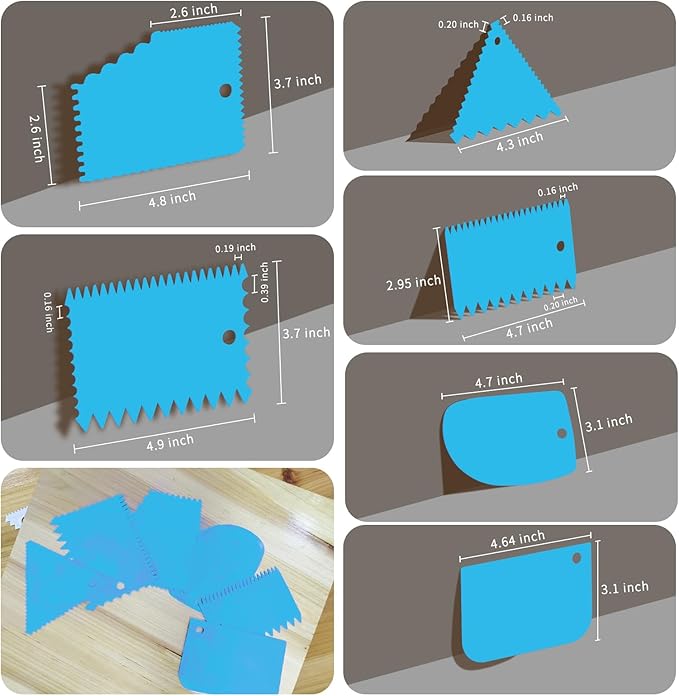 CEWIFO Cake Scraper, 6 Pcs Cake Smoother Scraper, Dough Scraper Blue