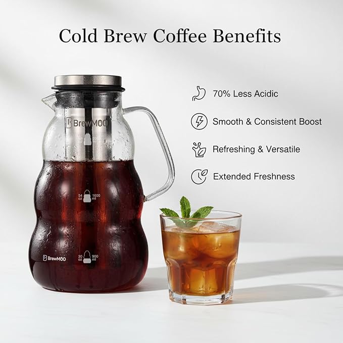 BrewMOO Sleek Wave 2.0 L/68 oz Cold Brew Coffee Maker Pitcher