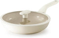 PRICUSIS Nonstick Ceramic Frying Pan with Lid, 8/10 Inch Skillet with Stay Cool Handle, Fully Coated, 100% Dishwasher Safe, PTFE PFAS & PFOA Free (10 Inch, Coconut White