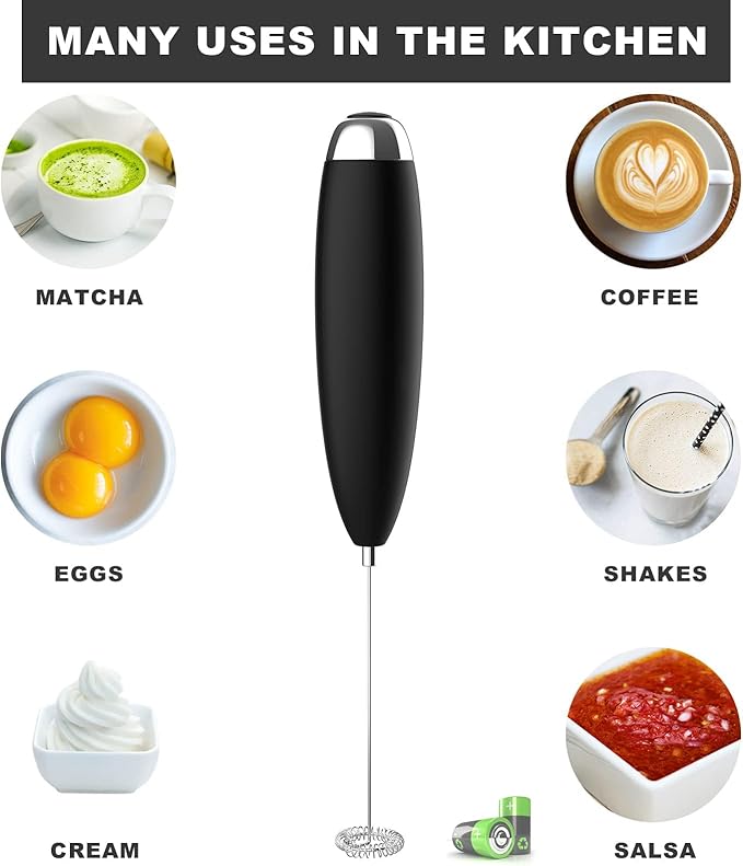 Anteday Electric Milk Frother Handheld, Quality Frother Wand for Coffee, Battery Operated (Not included) Drink Mixer Matcha Whisk, Functionality Foam Maker for Frappe Hot Chocolate, Cappuccino, Lattes