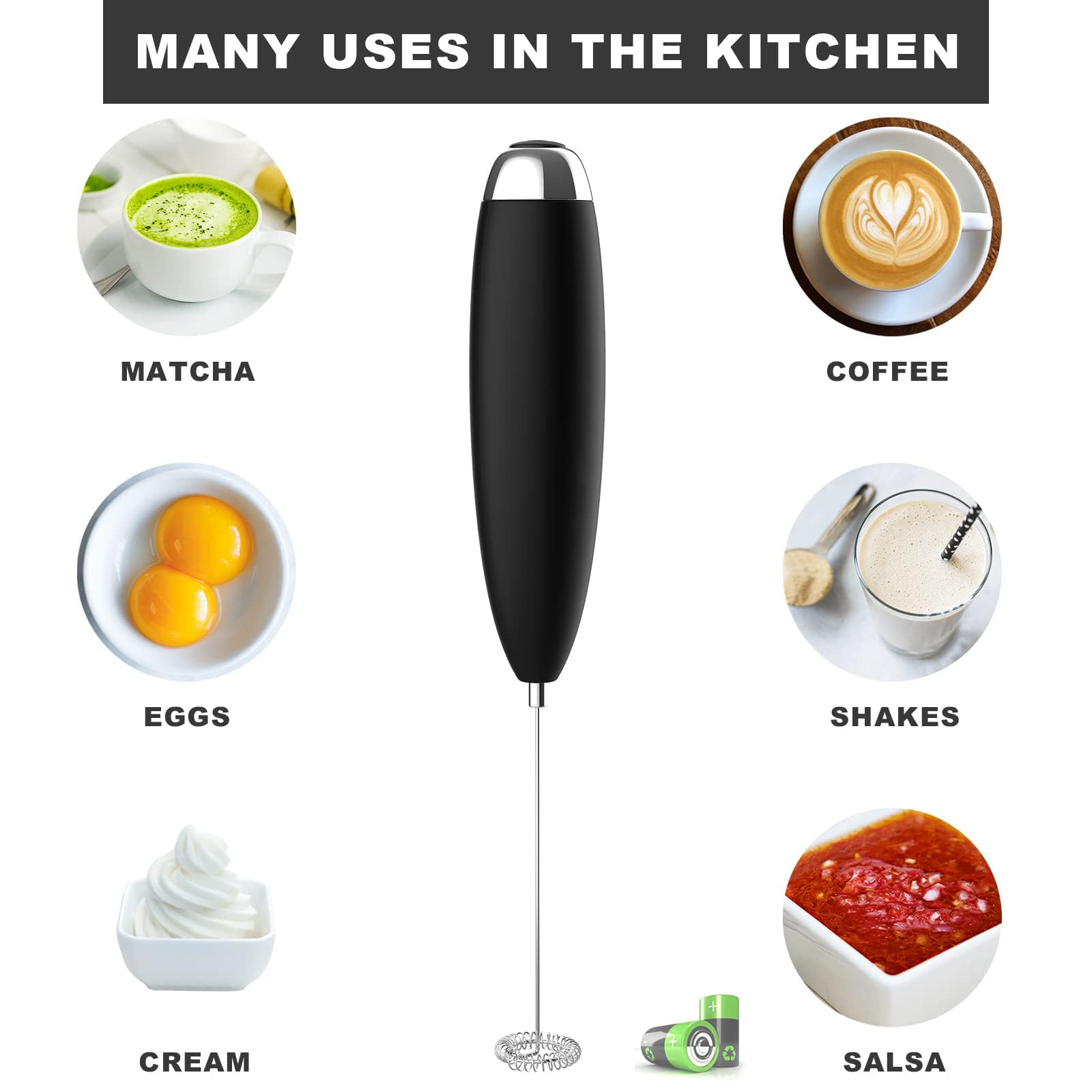 Anteday Electric Milk Frother Handheld, Quality Frother Wand for Coffee, Battery Operated (Not included) Drink Mixer Matcha Whisk, Functionality Foam Maker for Frappe Hot Chocolate, Cappuccino, Lattes