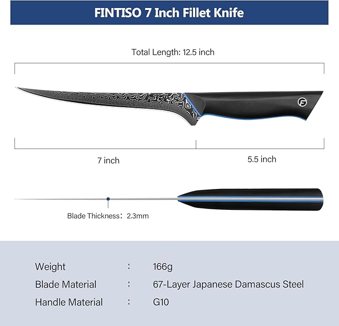 Fillet Knife 7 Inch, 67-Layer Damascus Steel Boning Knife with G10 Handle