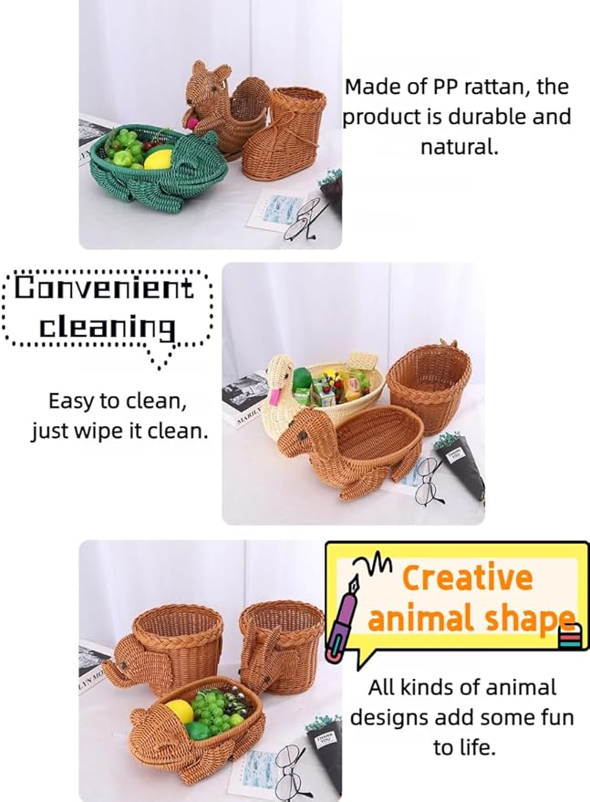 PSYCONES hand-woven round rattan basket storage basket storage box ornaments decorative basket multifunctional picnic food bread basket fruit gift basket key basket. (squirrel)