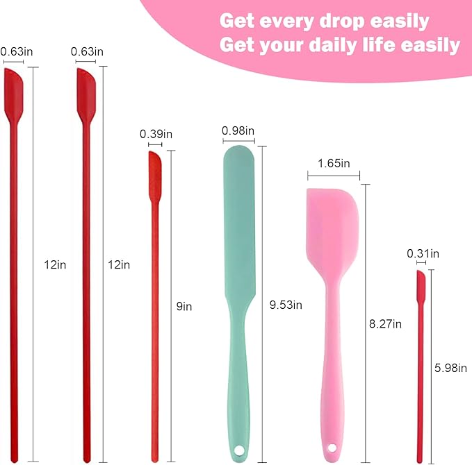 Mini Silicone Spatula Set, 6 Pack Long Handle Scrapers for Jars and Bottles