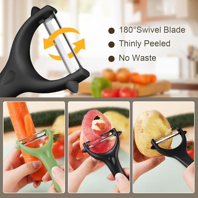 AUAUY 2PCS Potato Peeler, Y-Shaped Swivel Vegetable Peeler, Green + Black