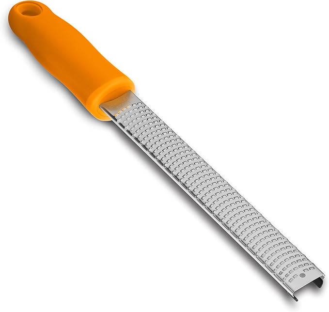 8-Inch Lemon Zester & Cheese Grater, 18/8 Stainless Steel, Orange