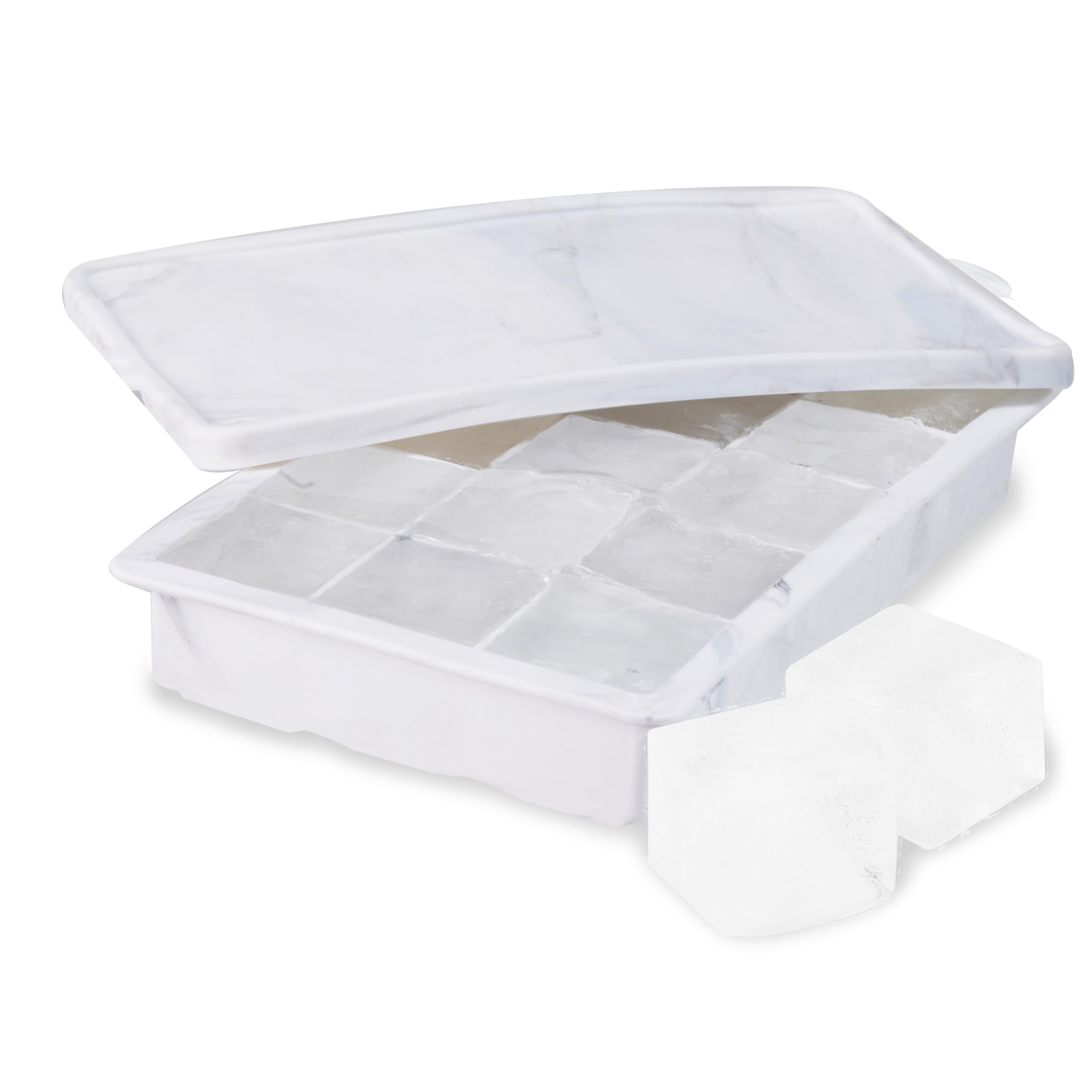 Host Ice Cube Tray with Lid, Makes 15 1.25" Cubes, Durable Silicone Trays, Perfect for Cocktails, Beverages, Mocktails, Iced Coffee, Tea, Infused Water, Kitchen Essentials, Set of 1, Marble