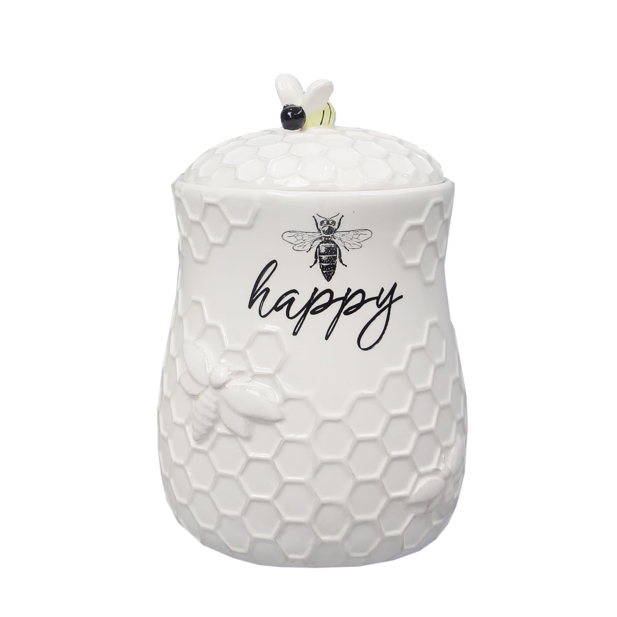Young's Inc. Ceramic Honey Bee Cookie Jar with Lid and Handle – Honeycomb Design, 5.75" x 5.83" x 7.87", Decorative and Functional Kitchen Storage - Tea Canister