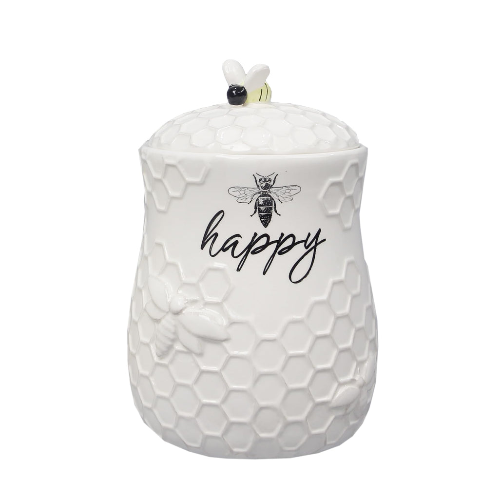 Young's Inc. Ceramic Honey Bee Cookie Jar with Lid and Handle – Honeycomb Design, 5.75" x 5.83" x 7.87", Decorative and Functional Kitchen Storage - Tea Canister