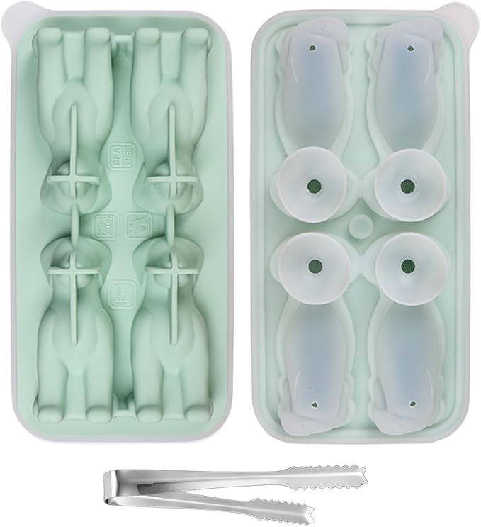 2-Pack Silicone Dog Ice Cube Trays with Free Stainless Steel Tongs – 4 Identical Dog Molds Per Tray (dog)
