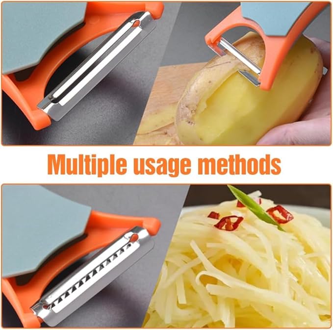 2 In 1 Fruit Peeler,Peeling and shredding Vegetables Potato Vegetable Peeler Carbon Steel Blade,Multi Function Stainless Steel Vegetable Peeler with Straight and Serrated Blades (2PCS-B)