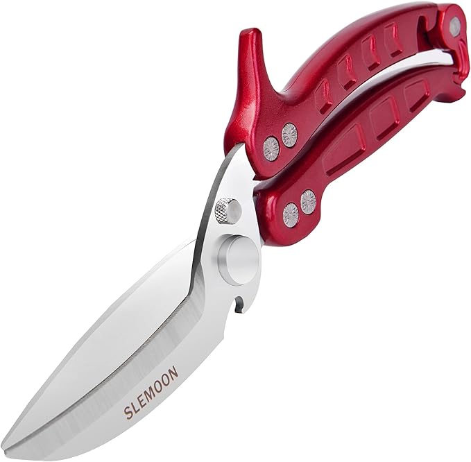 SLEMOON Heavy Duty Kitchen Shears,Poultry Shears with Safety Lock,Burgundy