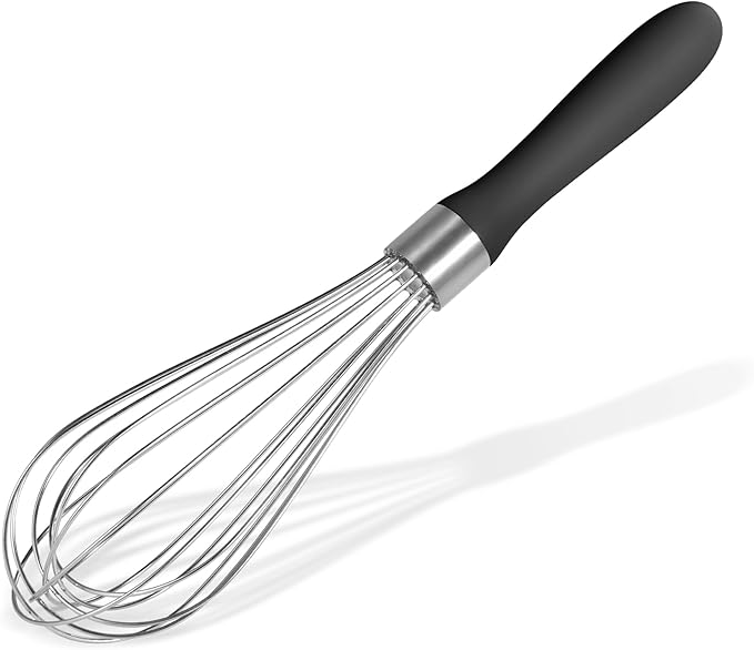 Doosu 18/8 Stainless Steel Balloon Whisk for Cooking (8 Wires, Black)