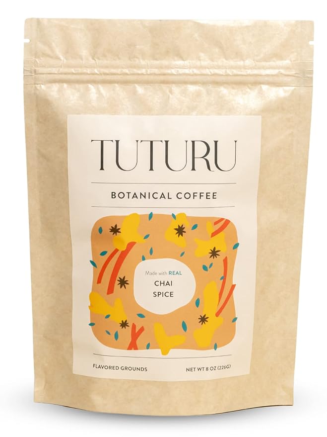 Organic Dirty Chai Ground Coffee - Medium Roast, Flavored Coffee - Real Chai Spices - Smooth Low-Acid- Perfect for Drip, Pour Over or Cold Brew - 8 oz, 22 Servings