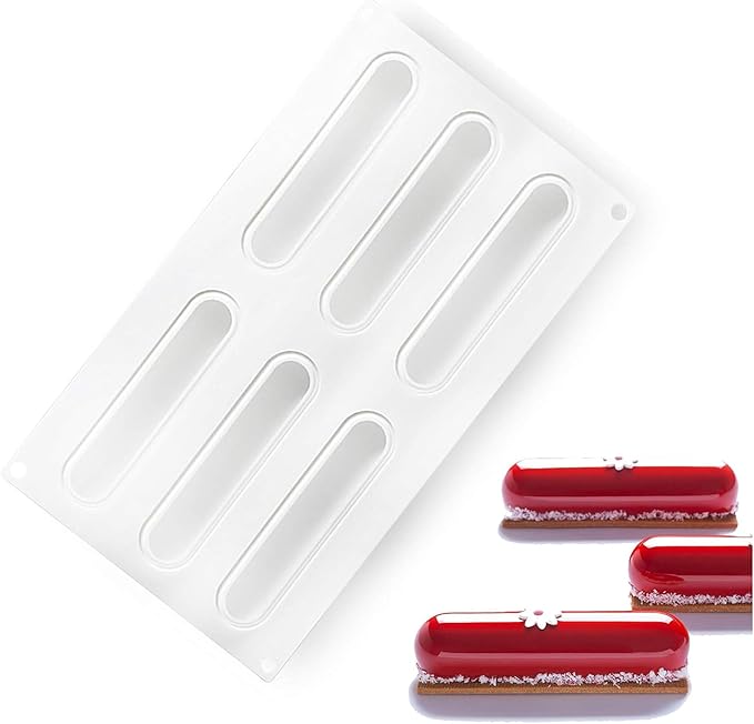 OCPO Kitchen Oval Rectangle Silicone Mousse Cake Mold, 6 Cavities