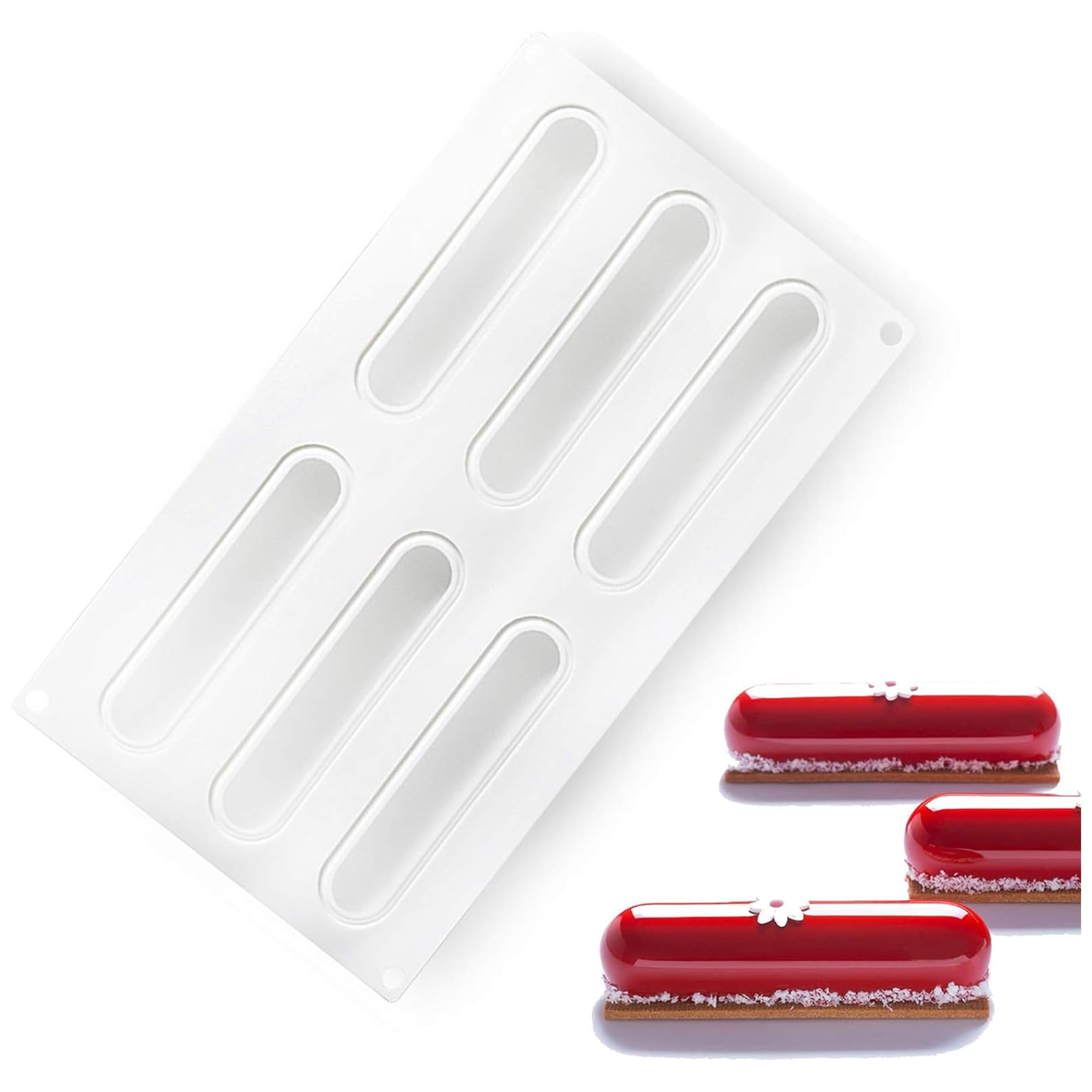 OCPO Kitchen Oval Rectangle Silicone Mousse Cake Mold, 6 Cavities