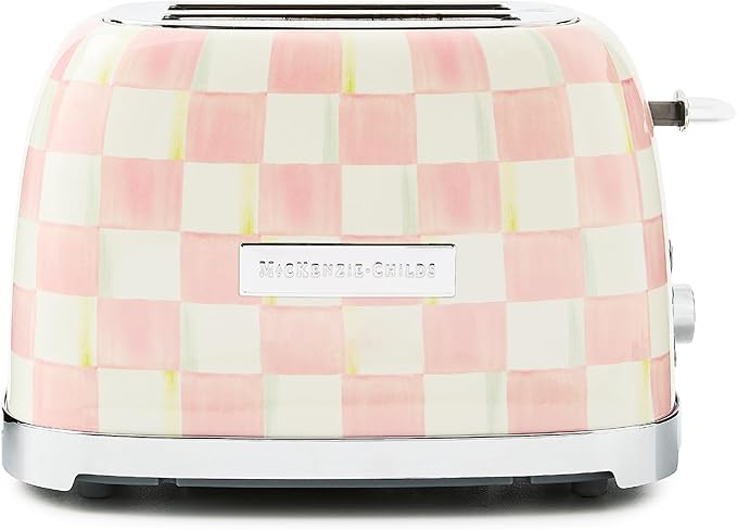 MACKENZIE-CHILDS 2-Slice Toaster, Pink-and-White Rosy Check