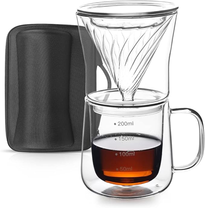 FISHNU TaiLake Coffee Self Brewing Cup - Perfect for Single Serve Coffee - Experience the Art of One Cup Pour Over Coffee Maker(Vortex Filter Set)