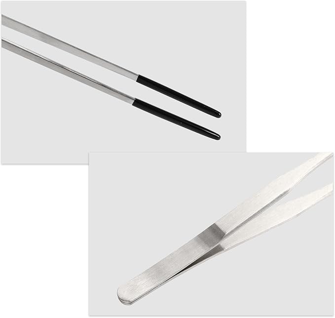 CAPASTEC 10.63" L Aquarium Straight Feeding Tweezer for Feeding with Black Rubber Tip