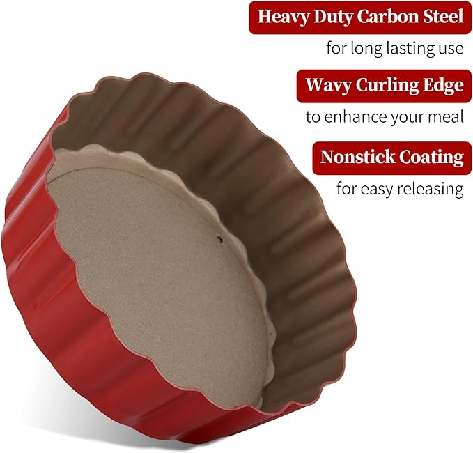 CGGYYZ 3-3/5 Inch Mini Tart Pans with Removable Bottoms, Round Mini Quiche Pans for Baking, Nonstick Cake Pans Set for Pies, Mousse Cakes, Dessert Baking (Red)