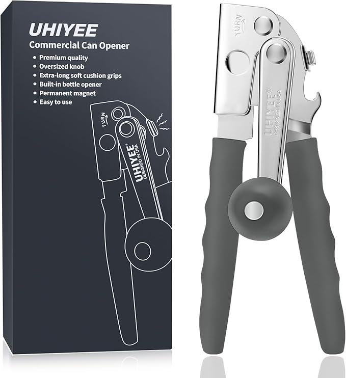 UHIYEE Commercial Can Opener Heavy Duty, Hand Crank for Large Cans, Gray
