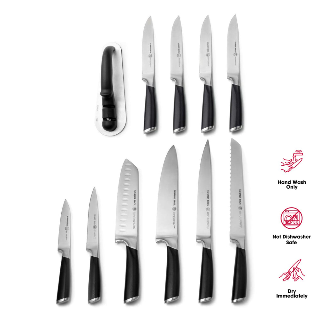 Schmidt Brothers -Heritage 12-Piece Kitchen Knife Set, High-Carbon German Stainless Steel Cutlery, Clear Acrylic Magnetic Knife Block