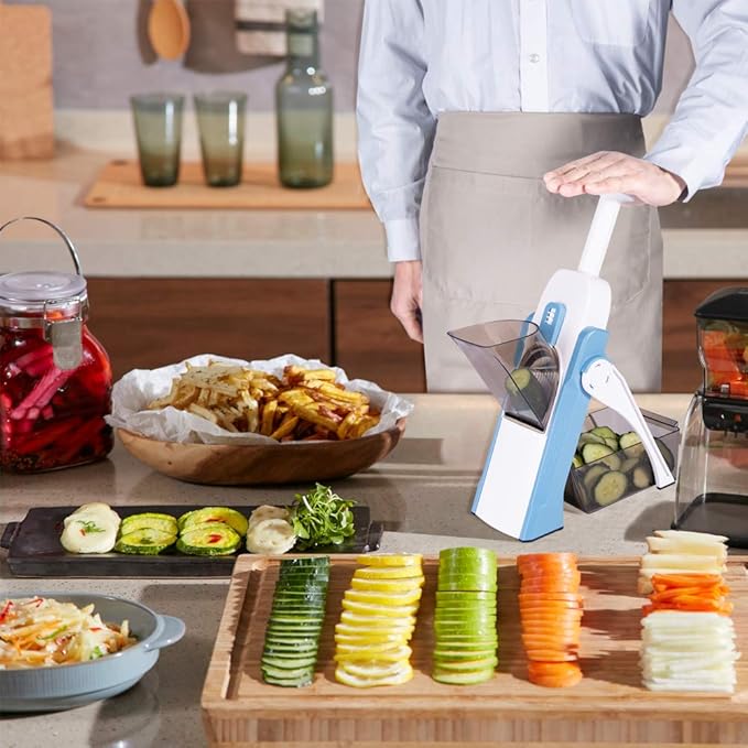 ONCE FOR ALL Safe Mandoline Slicer, All in 1 Vegetables Slicer, Light Blue