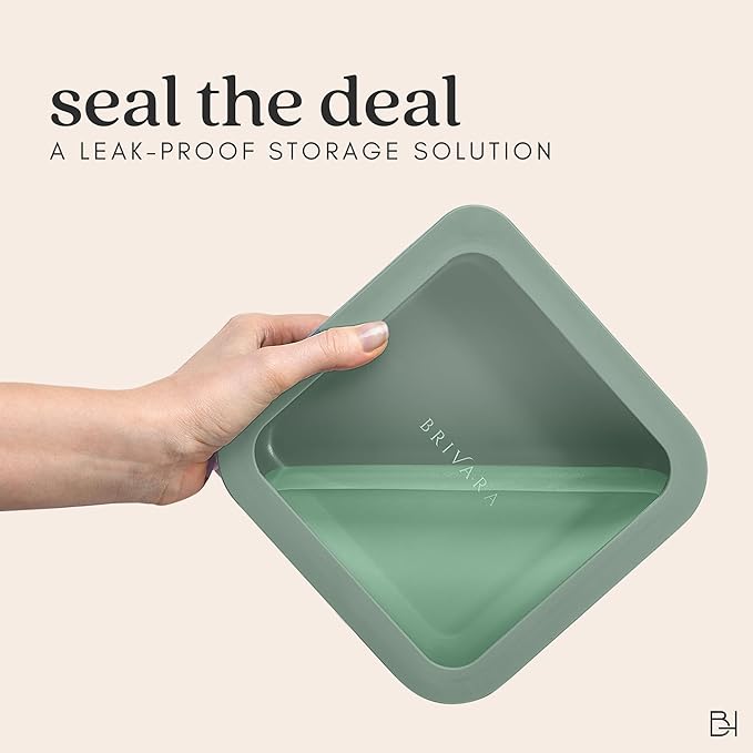 BRIVARA HOME Glass Food Storage Container with Lid, 5-Cup Medium Square | Microwave-Safe Airtight Lid, Oven-Safe Ceramic-Coated Glass | Zero Plastic, No PFAS/PFOA/BPA, Reusable [Willow]