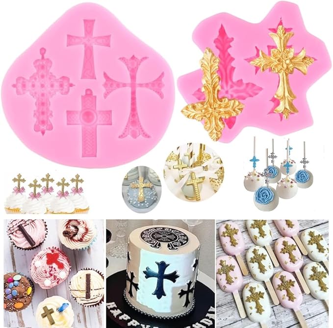 Cross Molds Silicone Fondat Cake Chocolate Mold 2pcs for Baptism Party Supplies