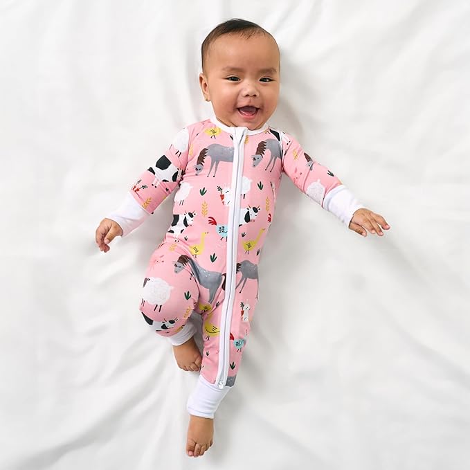 Little Sleepies Baby Pajamas, Pink Farm Animals, 0-3M