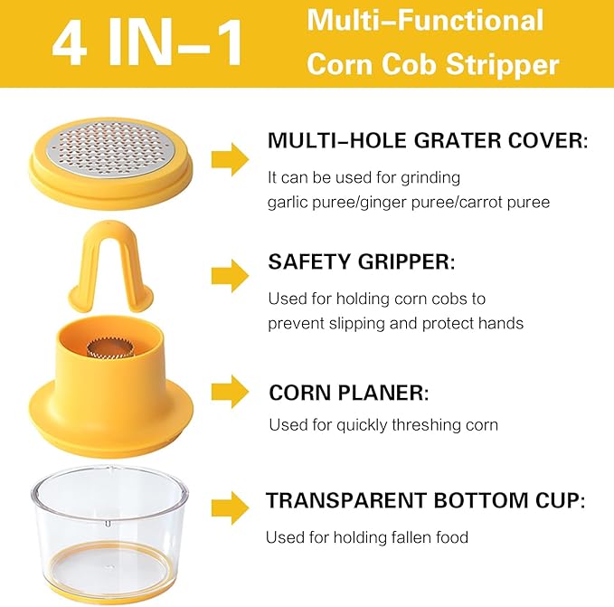 AACGIN Corn Cob Stripper, Corn on the Cob Peeler Shucker Tool, Quick Kernel Remover with Bowl and Safety Handle-Yellow