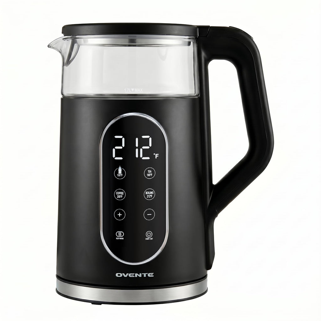 OVENTE 1.7L Electric Kettle with Digital Touchscreen, 1500W, Black KD96B