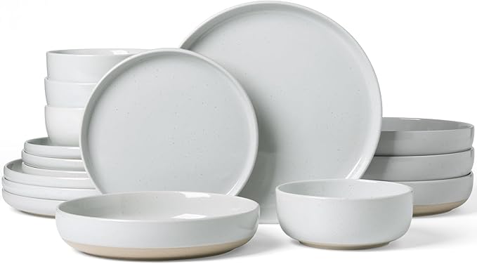 Famiware Milkyway 16-Piece Stoneware Plates and Bowls, Light Gray