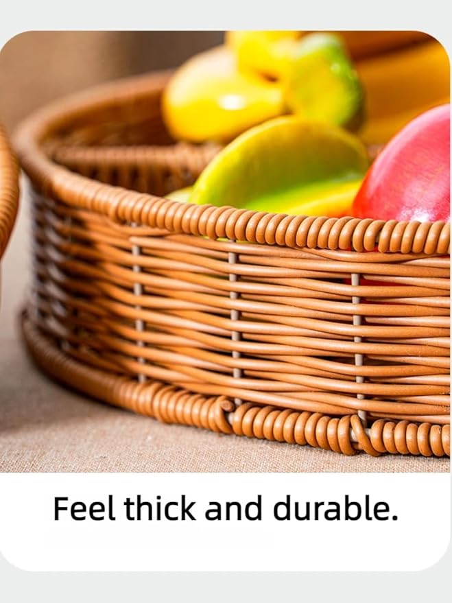 PSYCONES hand-woven round rattan basket storage basket storage box ornaments decorative basket multifunctional picnic food bread basket fruit gift basket key basket. (Chinese plum)