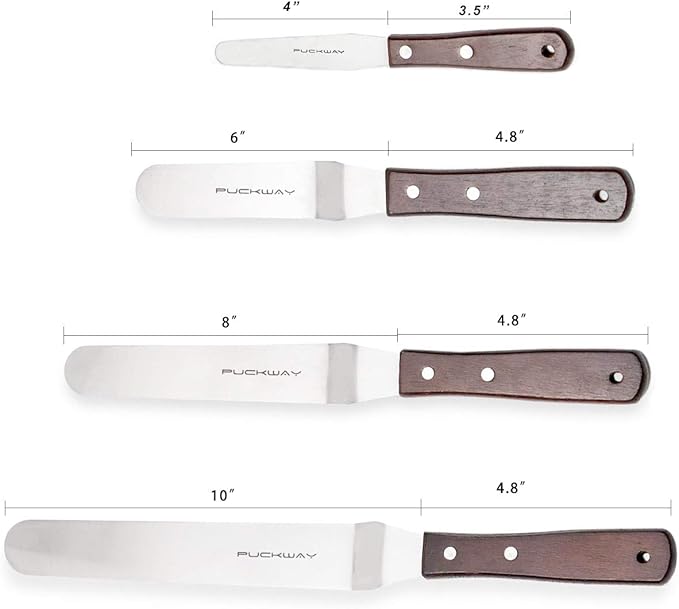 PUCKWAY Offset Cake Icing Spatula Set of 4, 4"-6"-8"-10"