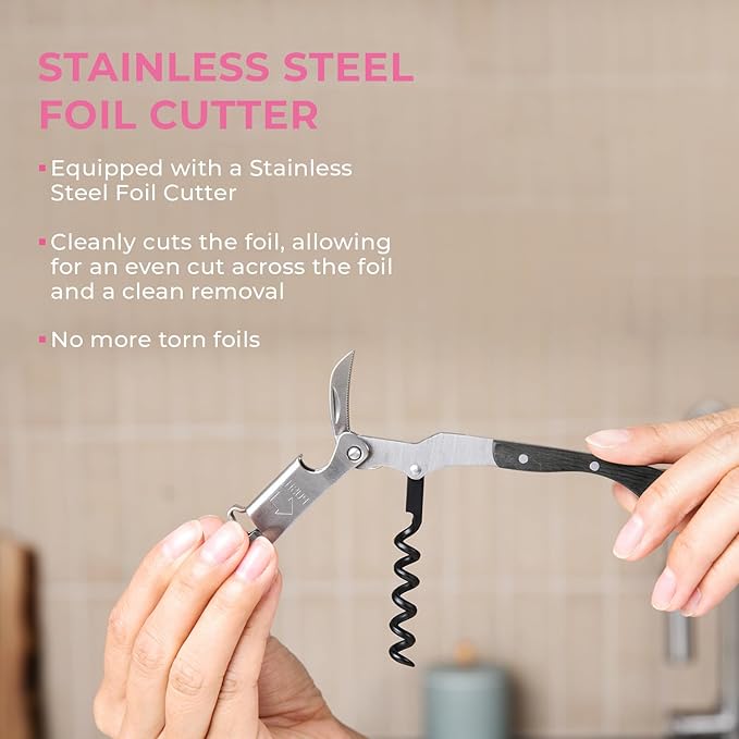 Pocket Prestige Waiters Corkscrew By Coutale Sommelier - Blackwood - French Patented Spring-Loaded Double Lever Wine Bottle Opener for Bartenders and Gifts - Sharp Micro-Serrated Knife