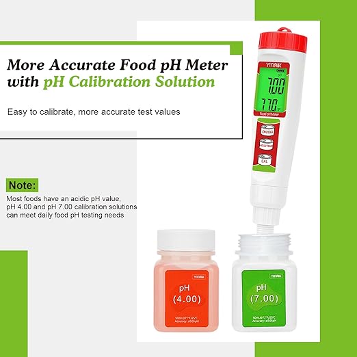 YINMIK Food pH Tester with pH Calibration Storage Solution Digital pH Meter