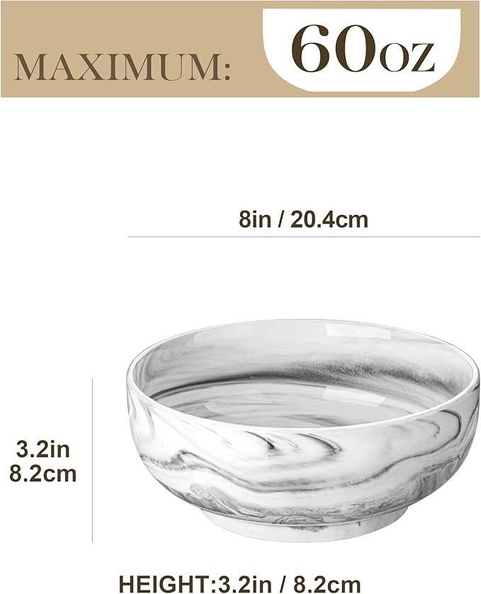MALACASA Large Serving Bowls, 60 OZ (8") Ceramic Salad Bowls Set of 2