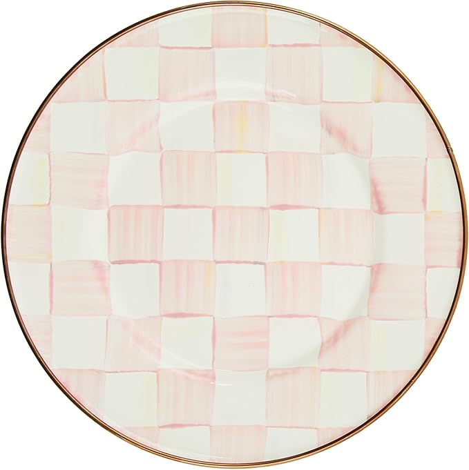 MACKENZIE-CHILDS Enamel Salad and Dessert Plate, Pink-and-White Rosy Check
