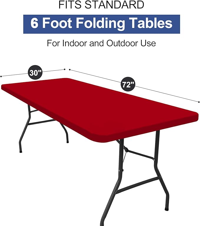 homing Rectangle Table Cloth Cover, Water-Resistant Polyester Elastic Fitted Tablecloth, Fits for 6 Foot Folding Tables, Washable Table Protector for Picnic, Camping, Outdoor (Red, 30" x 72")